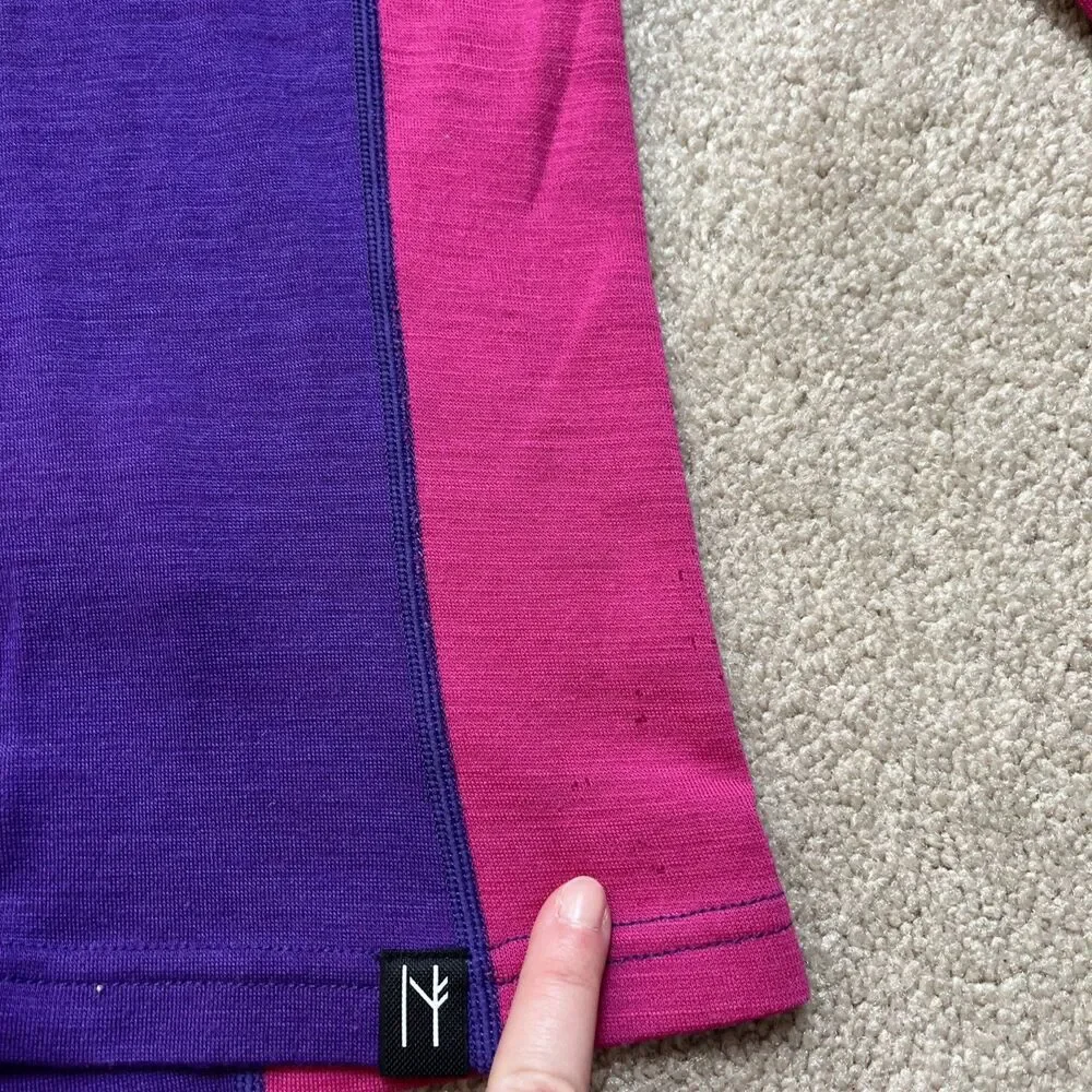 Neve Wool Pullover Womens Small 1/4 Zip Purple Pink Hiking Outdoors Base Layer